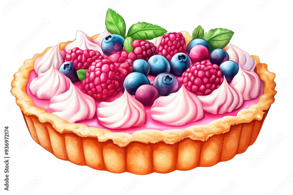 A vibrant fruit tart adorned with raspberries, blueberries, and whipped cream, perfect for dessert enthusiasts and culinary creatives. A vibrant fruit tart adorned with raspberries, blueberries, and whipped cream, perfect for dessert enthusiasts and culinary creatives.