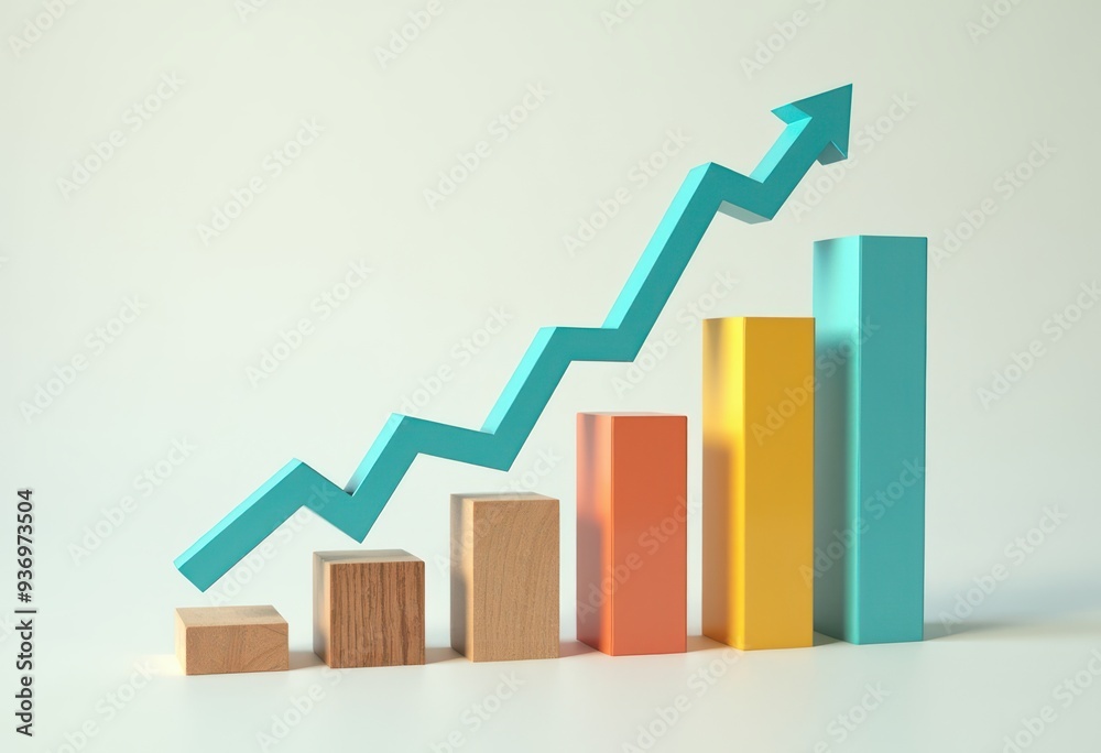 A colorful bar graph representing growth and progress, perfect for illustrating success in business, finance, or marketing.