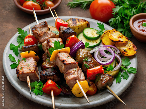shish kebab on skewers