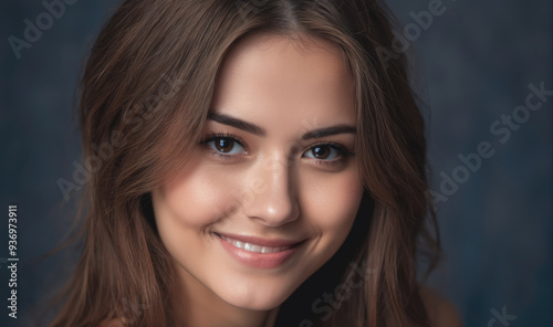 A young woman with long brown hair smiles at the camera