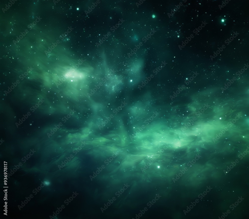 Fototapeta premium green nebula space background with stars