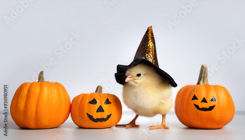 adorable baby chick in halloween costume photo