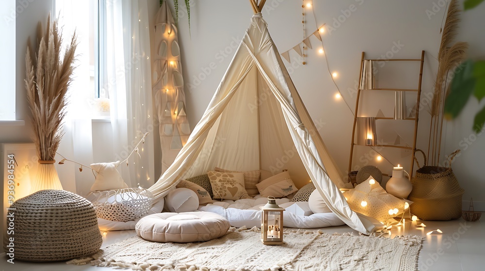 Diy tent decorated and prepared for pajama party