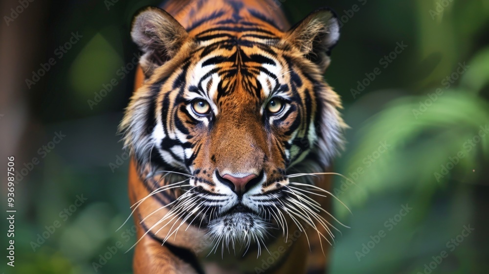 Fototapeta premium Tigers are apex predators, known for their distinctive striped fur and stealthy hunting skills.