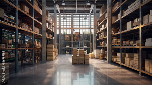 a modern warehouse interior, storage facility 