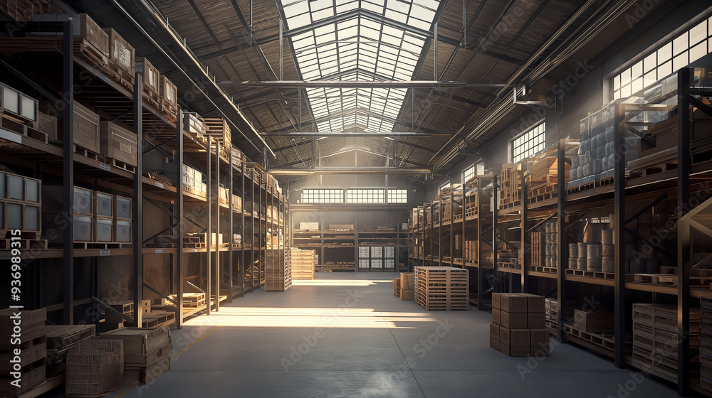a modern warehouse interior, storage facility a modern warehouse interior, storage facility