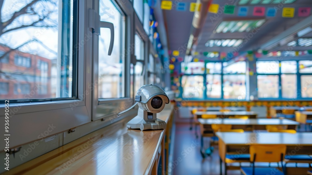 Fototapeta premium Technology in school building security systems and emergency preparedness