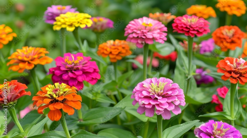 The cheerful blooms of zinnias add a burst of color to summer gardens. The cheerful blooms of zinnias add a burst of color to summer gardens.