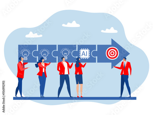 Team use Artificial Intelligence puzzle jigsaw connect,business people coworker help by idea with ai Artificial Intelligence connect team jigsaw cooperation for team success