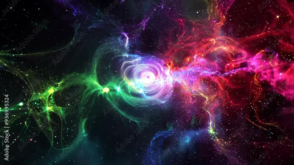 Experience the vibrant colors of a swirling RGB galaxy in deep space Experience the vibrant colors of a swirling RGB galaxy in deep space