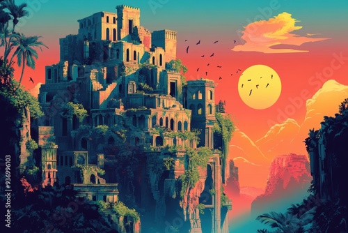 Ruins of a Majestic City Overlooking a Sunset
