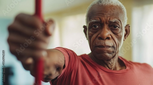 Elderly Man with Cane in Hand, Expressing Concentration