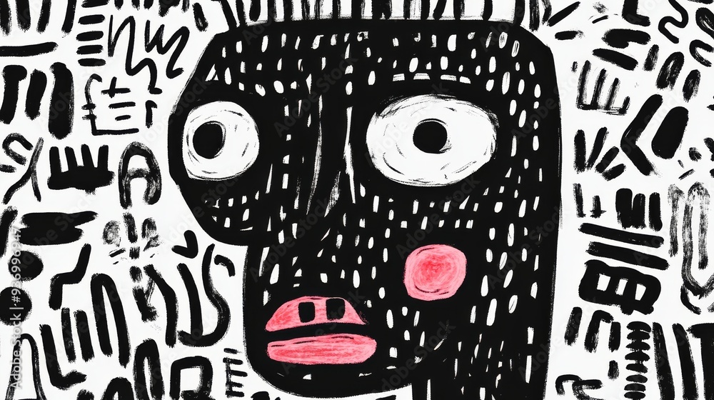 A minimal black and white doodle of an extremely ugly man in a naive art style, featuring simple line art and minimalistic design.
