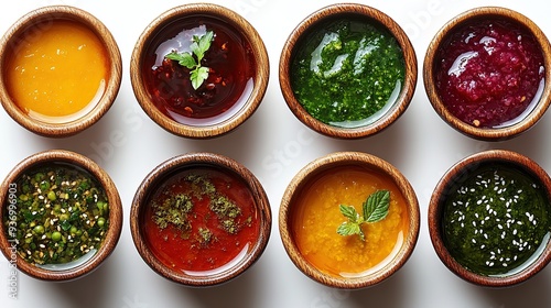 Wallpaper Mural Top-View Delectable Sauces and Dressings in Wooden Bowls, Isolated High-Resolution Cutout for Gourmet Food Presentation Torontodigital.ca
