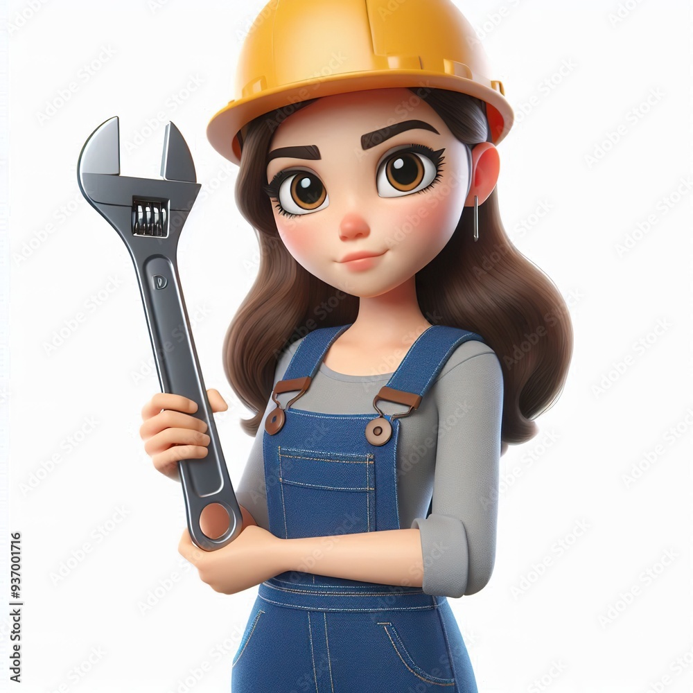 A cartoon engineer in overalls holding a wrench A cartoon engineer in overalls holding a wrench