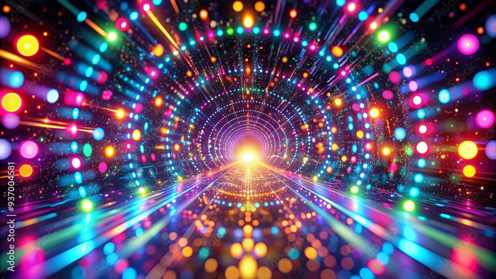 Obraz premium A mesmerizing tunnel of colorful abstract light bokeh patterns in a disco neon style
