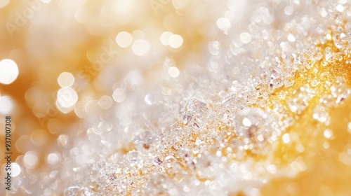 Awe beautiful white twinkly hot ocher color giltter copyspace area for text on merry xmas card fond. Vibrant dreamy gala flash spot art vintage diamond crystallize paper wall. Close-up detail view, ai