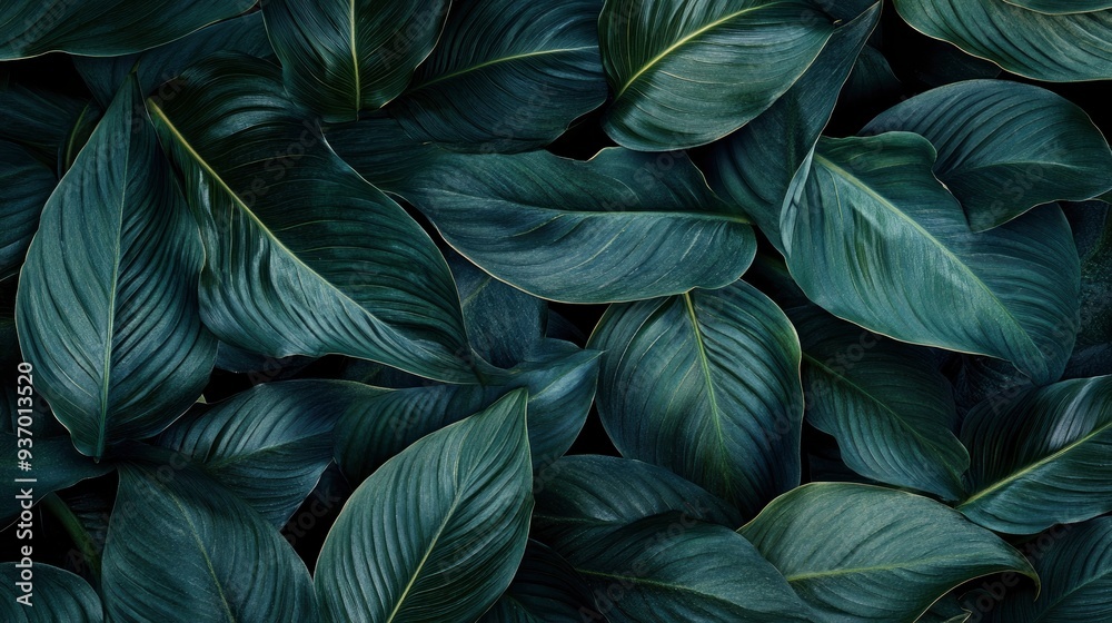 The leaves of Spathiphyllum cannifolium, abstract dark green surface, natural background, tropical leaves , ai The leaves of Spathiphyllum cannifolium, abstract dark green surface, natural background, tropical leaves , ai