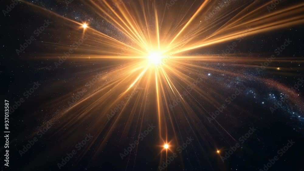 Luminous star erupts in cosmic void. Expanding light rays pierce darkness. Lens flare enhances celestial glow, creating awe-inspiring celestial spectacle. Vast, mysterious universe unfolds. Luminous star erupts in cosmic void. Expanding light rays pierce darkness. Lens flare enhances celestial glow, creating awe-inspiring celestial spectacle. Vast, mysterious universe unfolds.