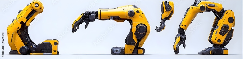 Yellow Robotic Arm in Various Poses. Yellow Robotic Arm in Various Poses.