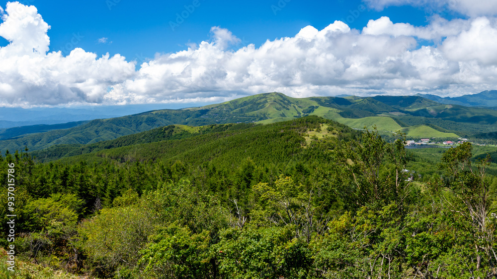 絶景の八子ヶ峰トレッキング 車山と霧ケ峰高原遠景 長野県 日本 絶景の八子ヶ峰トレッキング 車山と霧ケ峰高原遠景 長野県 日本