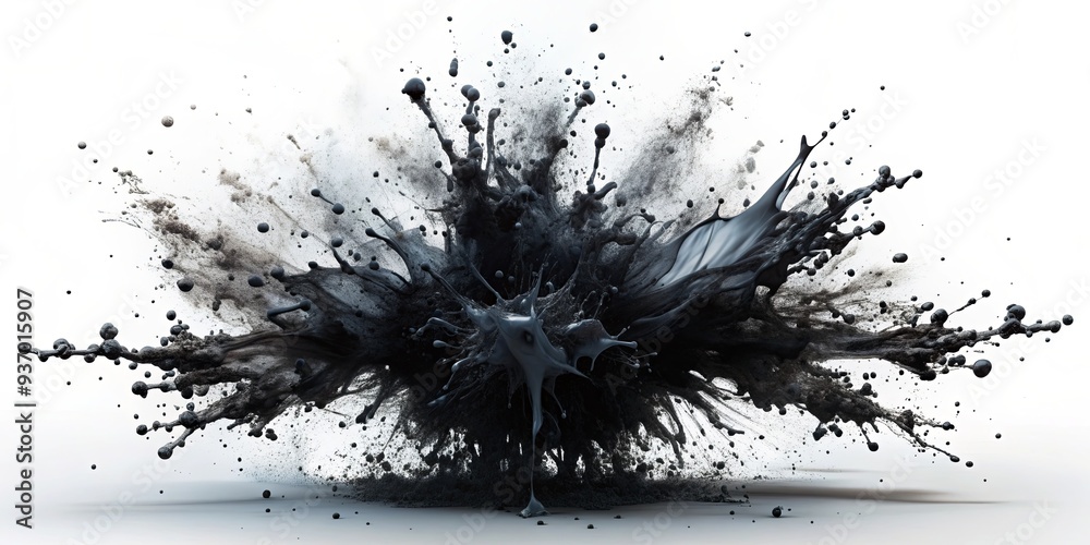 Abstract render of black ink explosion for liquid splatter art Abstract render of black ink explosion for liquid splatter art