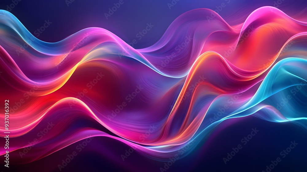 92. Dynamic, radiant ribbons in a gradient of neon colors creating a fluid wave effect 92. Dynamic, radiant ribbons in a gradient of neon colors creating a fluid wave effect