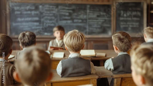 Back to School   Vintage Classroom Setting with Children