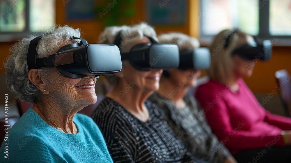 Senior Women Using VR Headsets Technology Innovation and Fun Senior Women Using VR Headsets Technology Innovation and Fun