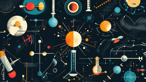 Abstract Science Illustration with Geometric Shapes and Dots