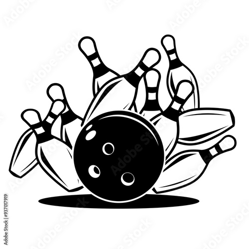 Bowling | Bowling Skills | Bowling Ball | Recreational Activity | Bowler Dad | Bowling Pin | Tenpins | Target Sport | Original Illustration | Vector and Clipart | Cutfile and Stencil