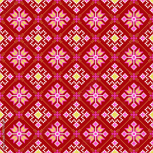 Cross Stitch Patterns - Easy Vector Encrypted Sewing Patterns - Download Now Geometric Art Patterns Design, Floral Patterns for Fabric, Throws, Clothes, Decorations, Red Curtains