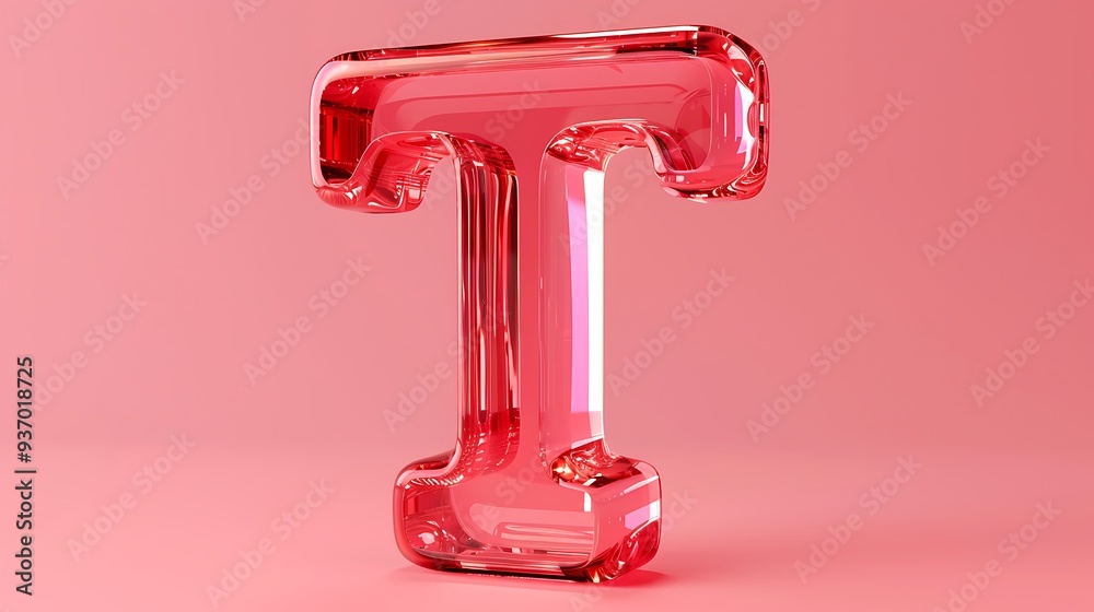 Glass letter T from a gorgeous set of handwritten alphabet set on light red background Glass letter T from a gorgeous set of handwritten alphabet set on light red background