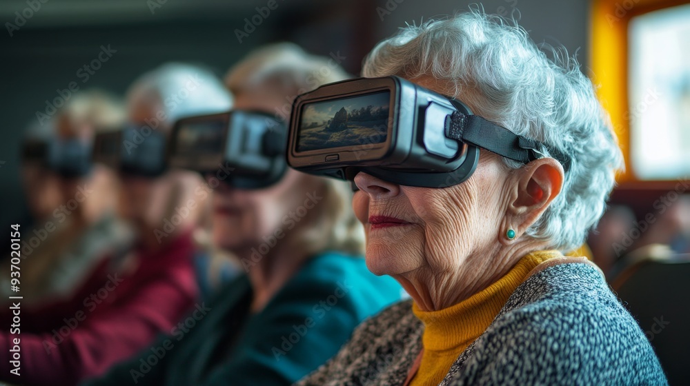 Senior Woman Experiencing Virtual Reality with VR Headset Senior Woman Experiencing Virtual Reality with VR Headset