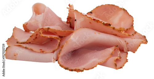 Fresh smoked ham cut out isolated transparent background