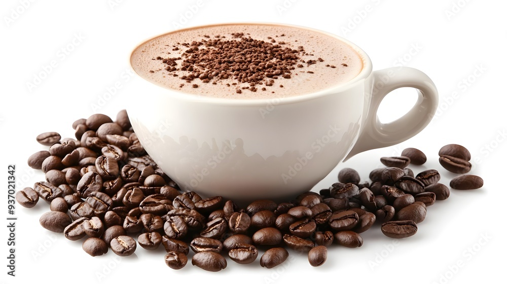 Cup of coffee with coffee beans. Cup of coffee with coffee beans.