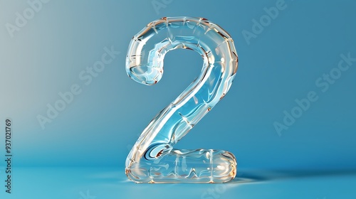 Glass number 2 from a gorgeous set of handwritten numbers set isolated on blue background