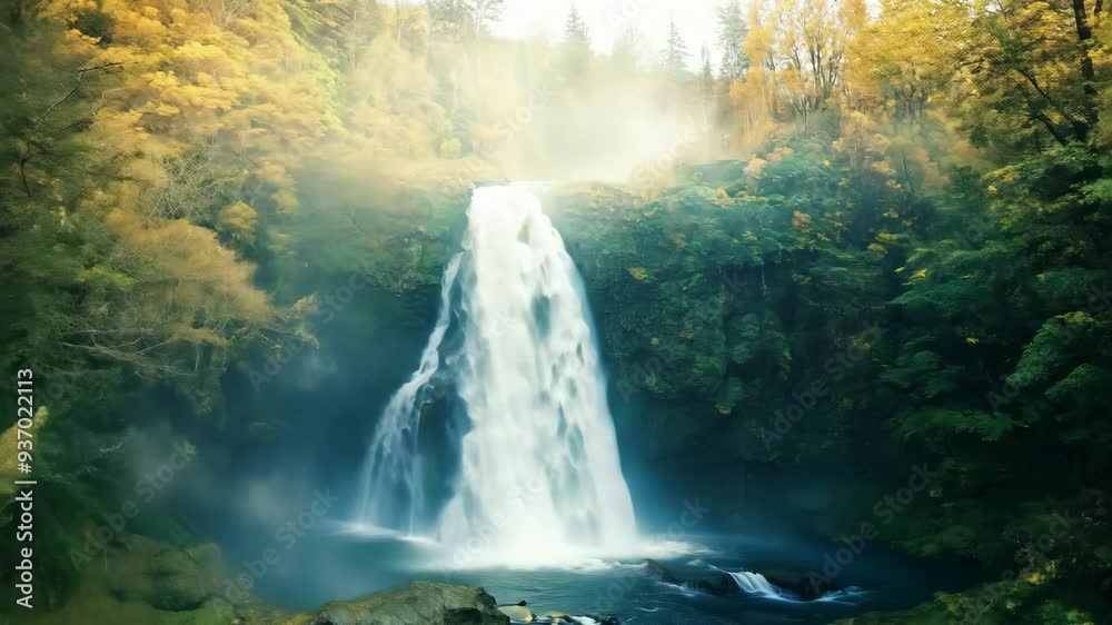 Exploring the tranquil beauty of a serene forest with cascading waterfalls at dawn Exploring the tranquil beauty of a serene forest with cascading waterfalls at dawn