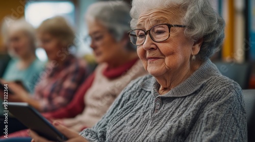 Senior woman using tablet elderly technology digital social media