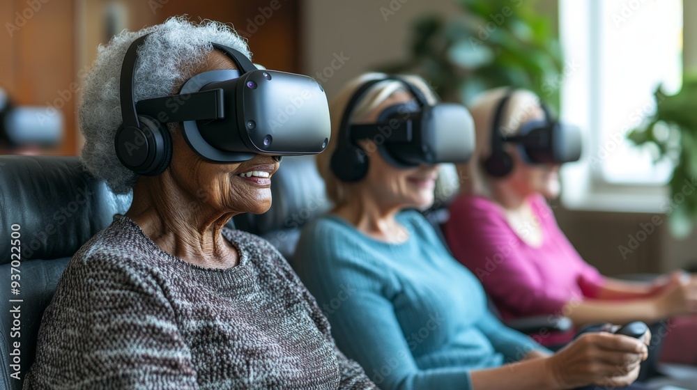 Senior Woman Using Virtual Reality Headset Senior Woman Using Virtual Reality Headset