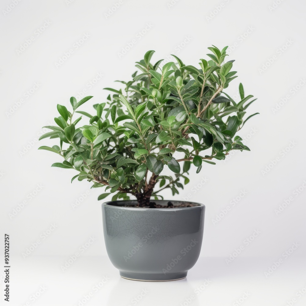 Fototapeta premium Vibrant Green Potted Plant on Minimalist White Background - Perfect for Home Decor and Interior Design