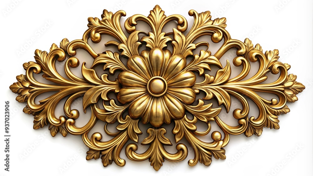 Ornate antique gold flower ornament with intricate detailing, perfect for vintage decor Ornate antique gold flower ornament with intricate detailing, perfect for vintage decor