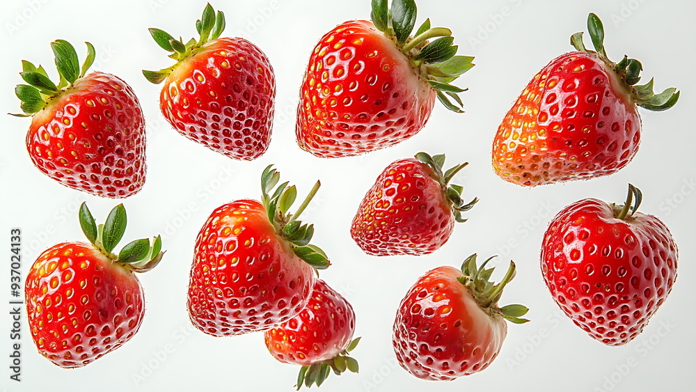 floating strawberries on white background floating strawberries on white background