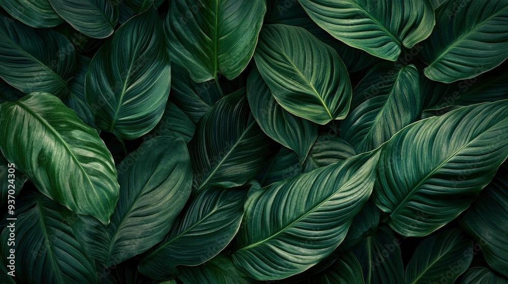 The leaves of Spathiphyllum cannifolium, abstract dark green surface, natural background, tropical leaves , ai The leaves of Spathiphyllum cannifolium, abstract dark green surface, natural background, tropical leaves , ai