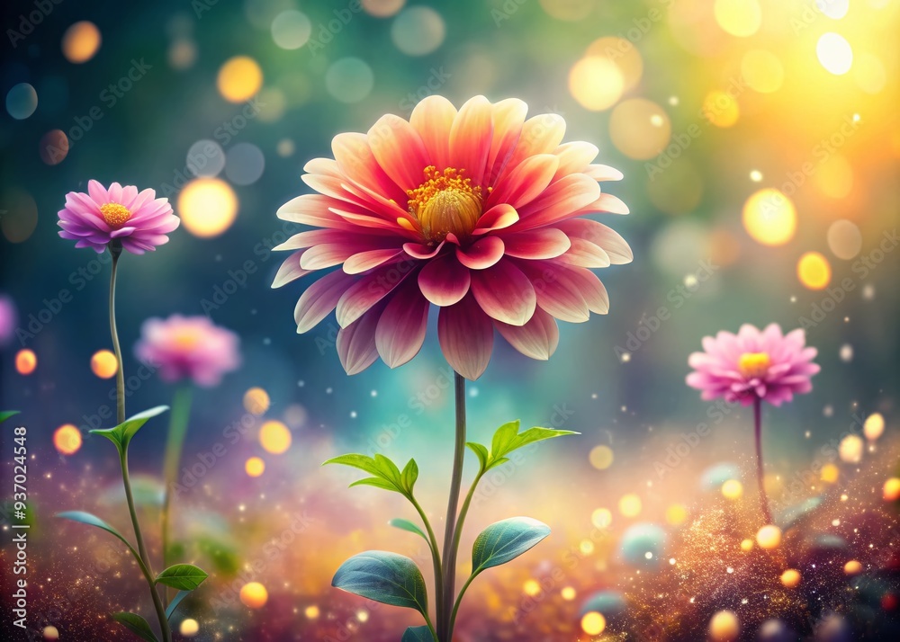 whimsical dreamy illustration of seven-stepped flower blooming into vibrant colors with delicate petals and soft focus bokeh in warm daylight whimsical dreamy illustration of seven-stepped flower blooming into vibrant colors with delicate petals and soft focus bokeh in warm daylight