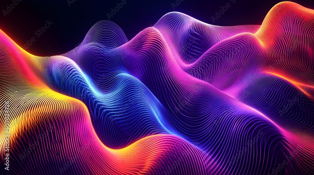 74. Radiant ribbons in a gradient of neon colors forming a dynamic wave pattern