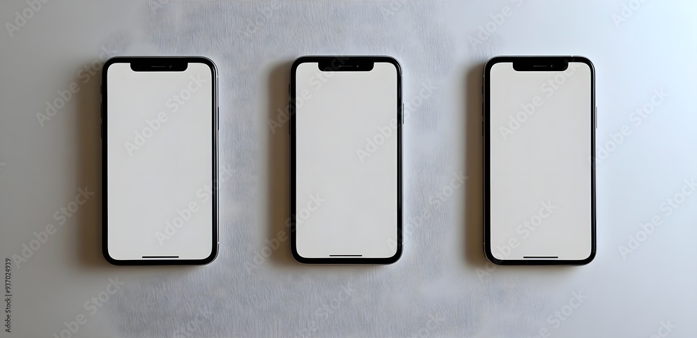 Three Blank Smartphones on White Background. Three Blank Smartphones on White Background.