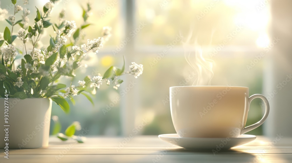 Morning Coffee by the Window with Flowers Morning Coffee by the Window with Flowers