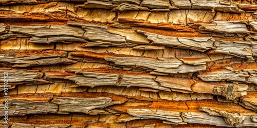 Close-up photograph of abstract bark texture, showcasing intricate patterns and details in nature