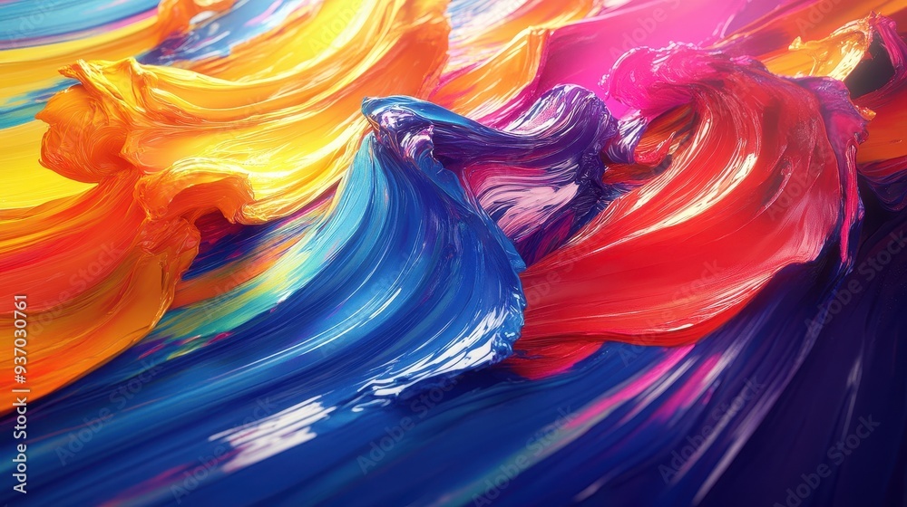 Obraz premium Abstract Swirls of Vibrant Colors - Blue, Yellow, Red, and Purple Oil Paint Texture Background.